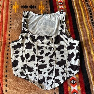 SHEIN Black and White Cow Print Crop Top